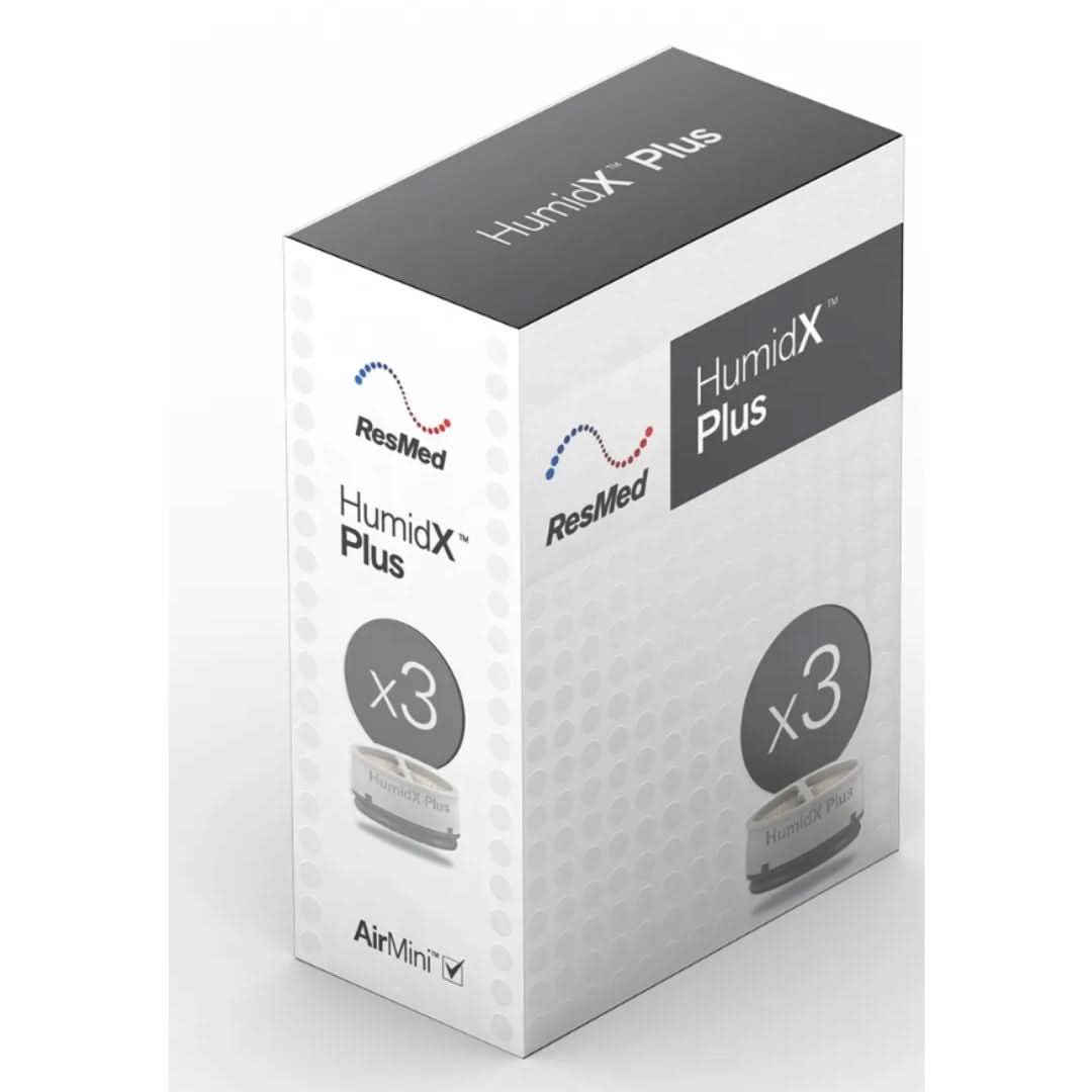 The ResMed AirMini HumidX is a disposable, waterless humidifier for AirMini CPAP machines is designed for dry and high altitude environments where humidity levels are low, e.g., aircraft. Waterless humidification makes the AirMini the ultimate in portable comfort and convenience.