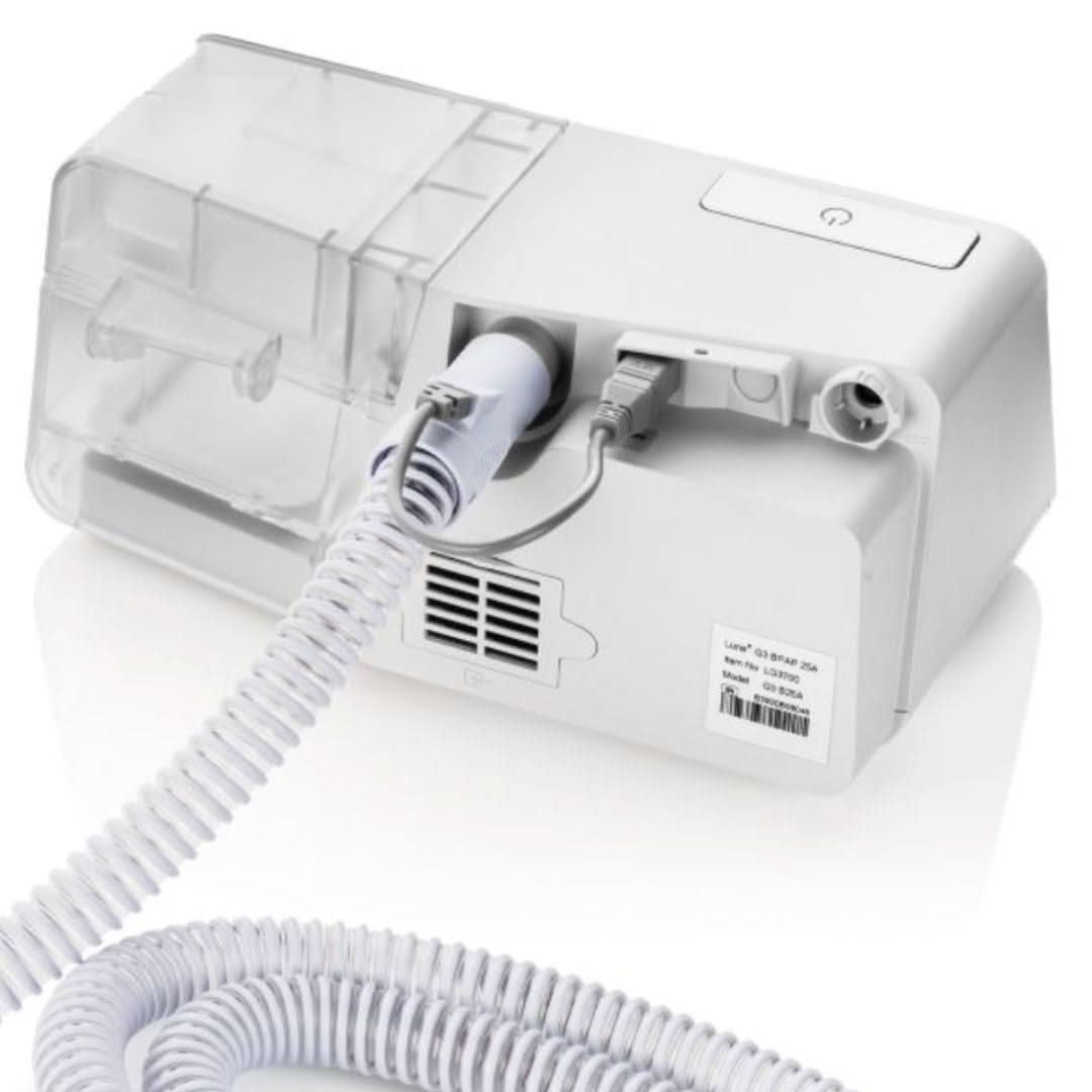 The Luna G3 BiPAP 25A is loaded with features to make your bilevel therapy comfortable and successful night after night. With a small footprint and modern design, the Luna G3 offers a built in humidifier, RESlex Exhalation Relief for a more natural breathing experience, and auto bilevel therapy that monitors your breathing throughout the night for a premium sleep therapy experience.