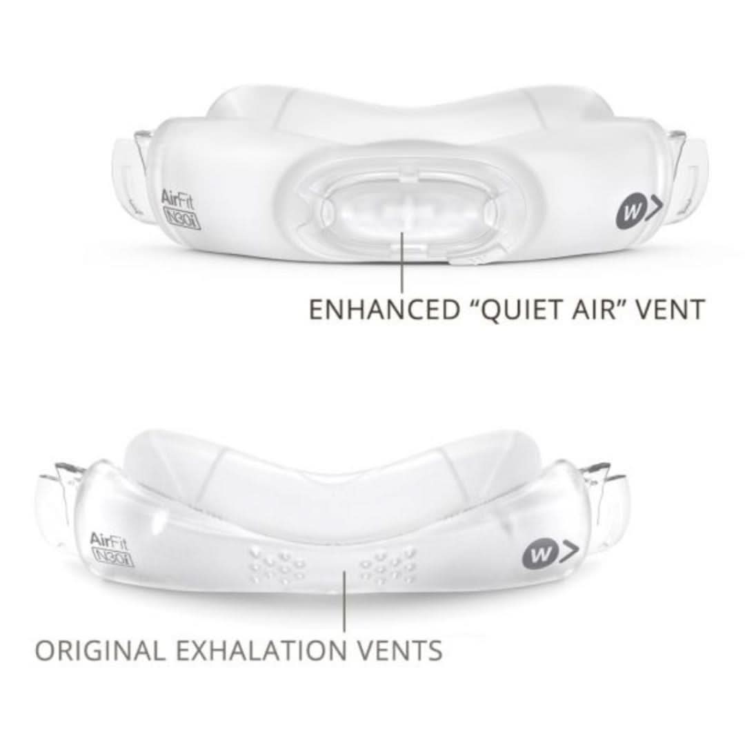 ResMed's innovative AirFit N30i Nasal CPAP Mask features a top-of-the-head tube design, a soft hollow tubed frame, and a minimal contact cradle cushion with enhanced QuietAir vent so you can sleep comfortably and quietly in any position -- including your side or stomach. This Starter Kit includes the complete N30i mask with headgear and multiple cushions so you can find your best fit right out of the box.
