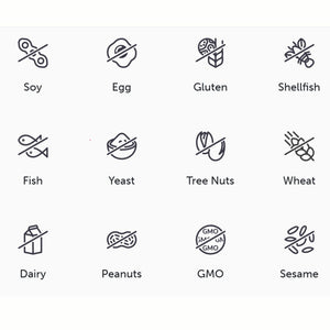 Set of icons representing various food allergens on a white background
