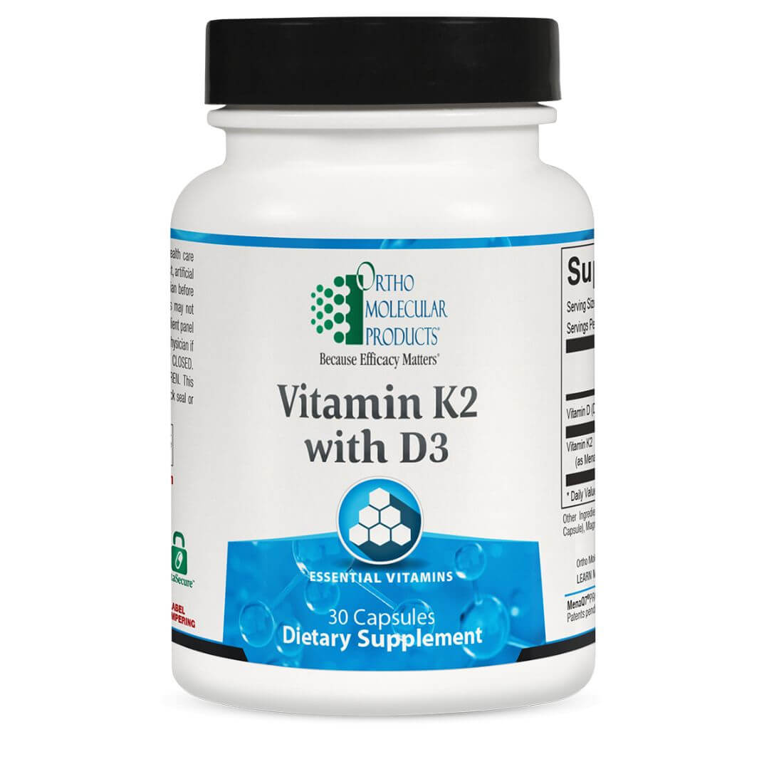 Vitamin K2 with D3 dietary supplement bottle for bone health and cardiovascular support